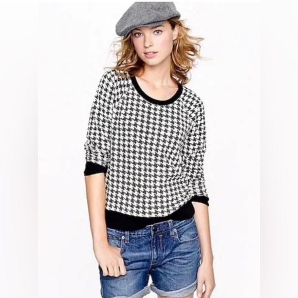 J Crew Houndstooth Long Sleeve Sweatshirt Size S 100%‎ Cotton - Picture 1 of 4